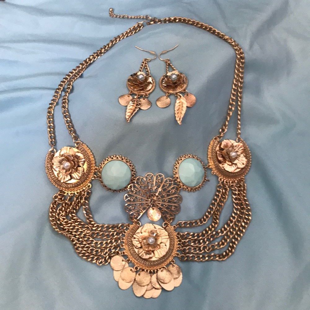 Boho necklace and earring set
